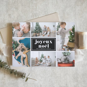 Black Joyeux Noël Retro Typography Photo Collage Holiday Card