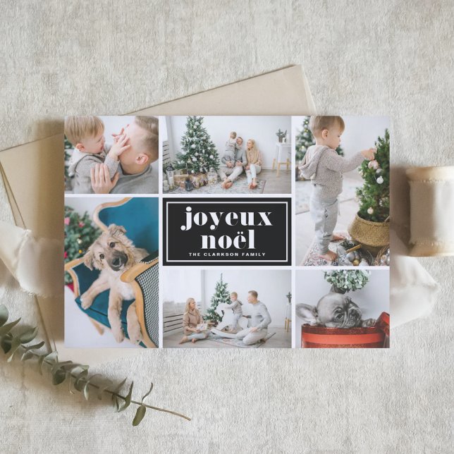 Black Joyeux Noël Retro Typography Photo Collage Holiday Card (Creator Uploaded)