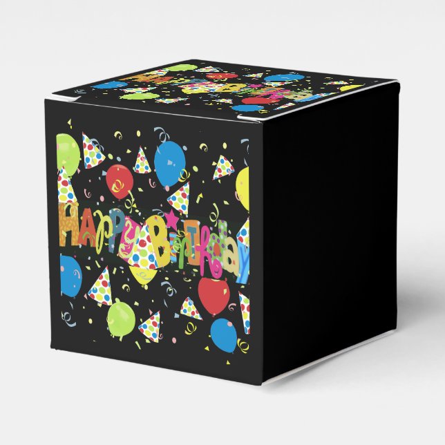 Black Joyous Happy Birthday Favor Boxes (Front Side)