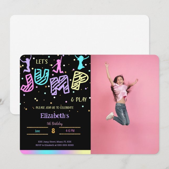 Black Jump Birthday Photo Invitation (Front/Back)