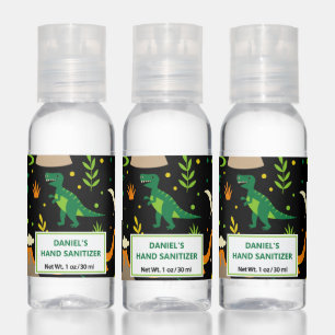 Black Jungle Dinosaur Dino Party Boys Personalized Hand Sanitizer