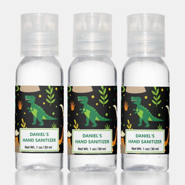 Black Jungle Dinosaur Dino Party Boys Personalized Hand Sanitizer (Set)