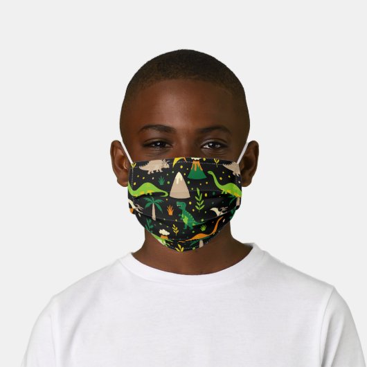 Black Jungle Dinosaur Dino Party Kids' Cloth Face Mask (Worn)