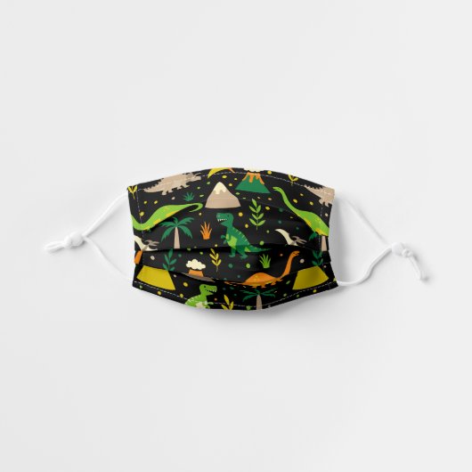 Black Jungle Dinosaur Dino Party Kids' Cloth Face Mask (Front, Unfolded)