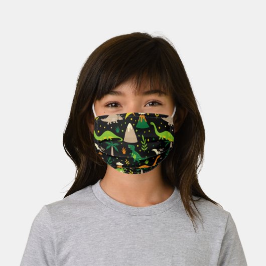 Black Jungle Dinosaur Dino Party Kids' Cloth Face Mask (Worn)