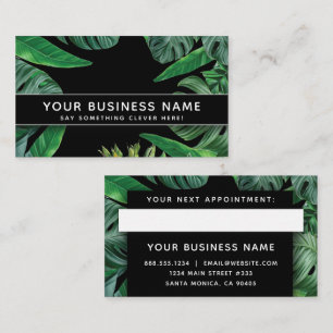 Black Jungle Leaves Modern Elegant Professional Appointment Card