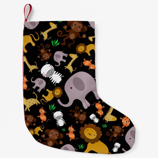Black jungle safari animals small christmas stocking (Front)