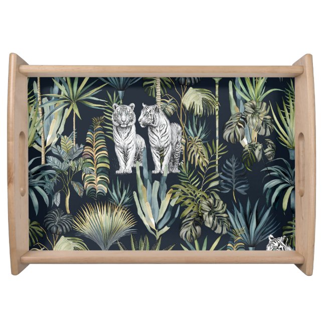 Black Jungle White Tigers Serving Tray (Front)