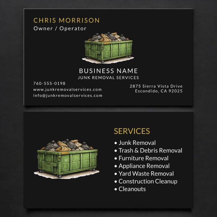 Black Junk Removal Services Professional Business Card