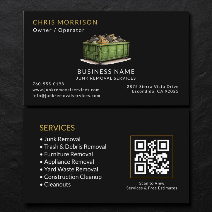 Black Junk Removal Services QR Code Business Card