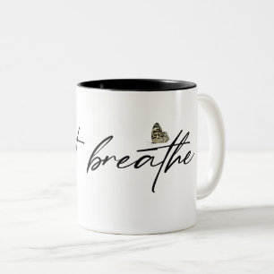 black "just breathe" text butterfly Two-Tone coffee mug