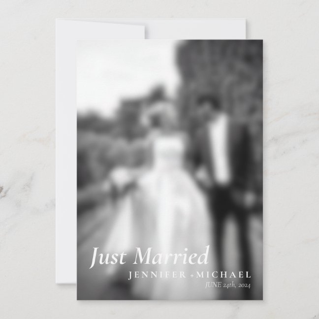 Black Just Married Elegant Simple Wedding Photo Invitation