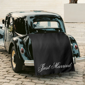 Black Just Married Fabric Car Wedding Banner Sign Tapestry