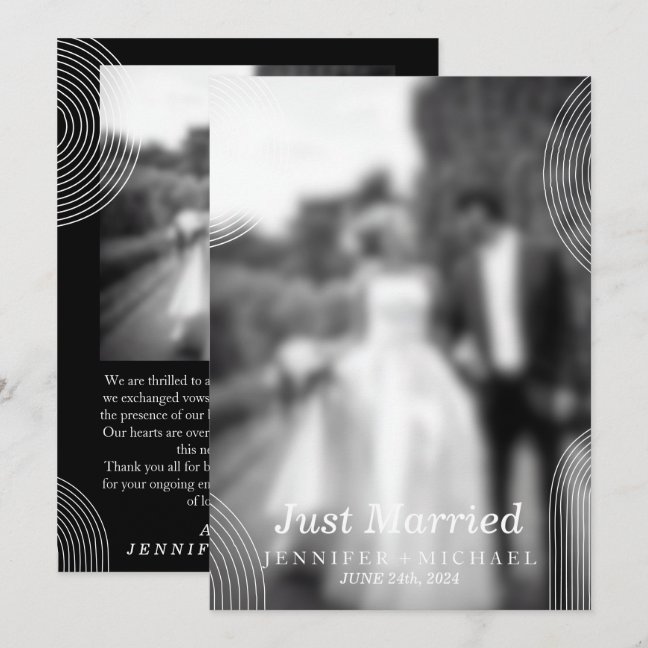 Black Just Married Geometric Simple Wedding Photo Invitation