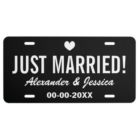 Black Just Married License Plate For Wedding Car