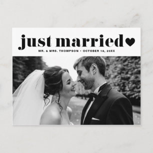 Black Just Married Retro Bold Typography Photo Postcard