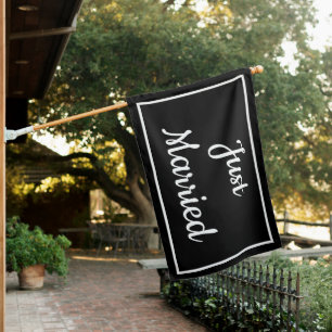 BLACK JUST MARRIED SIGN FLAG