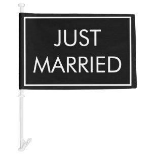 BLACK JUST MARRIED SIGN FLAG