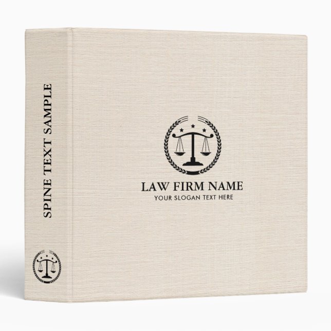 Black Justice Logo On Beige Linen Texture 3 Ring Binder (Front/Spine)