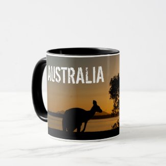 Black kangaroo at sunset in Australia