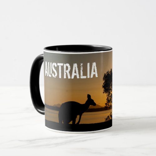 Black kangaroo at sunset in Australia Mug