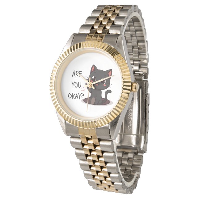 Black Kawaii Cat Wrist Watch (Angled)
