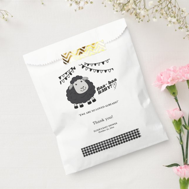 Black Kawaii Little Lamb Baby Shower Favor Bag (Sealed)