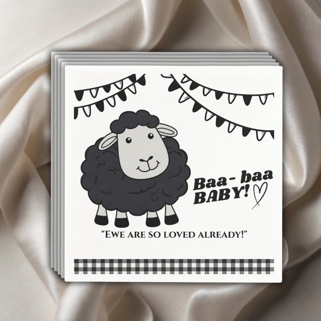 Black Kawaii Little Lamb Baby Shower Napkins (Creator Uploaded)