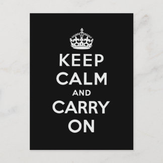 Black Keep Calm And Carry On Postcard