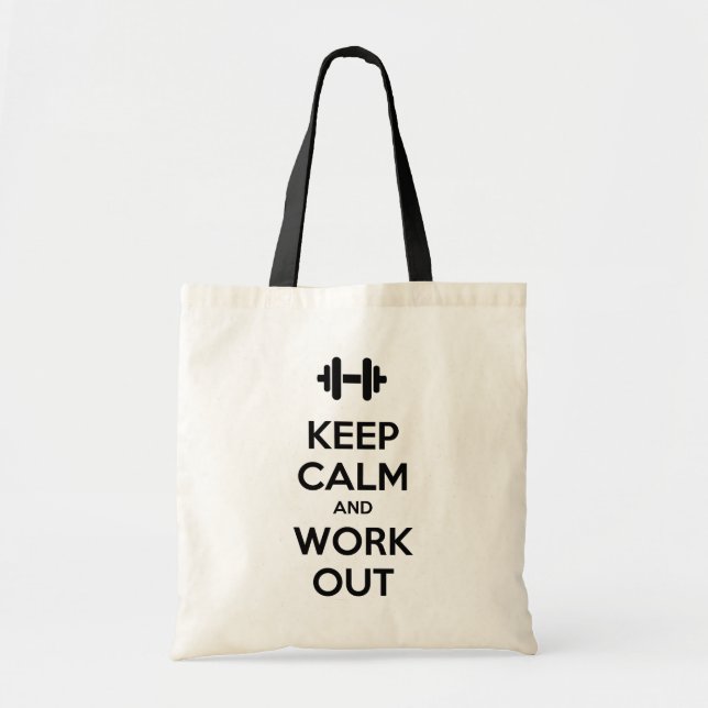 Black Keep Calm and Work Out Motivational Tote Bag (Front)