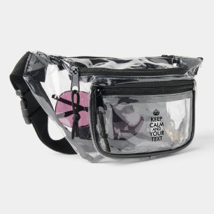 Black Keep Calm and Your Text Clear Fanny Pack