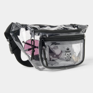 Black Keep Calm and Your Text Clear Fanny Pack