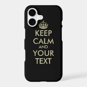 Black Keep calm iPhone case | Faux gold letters