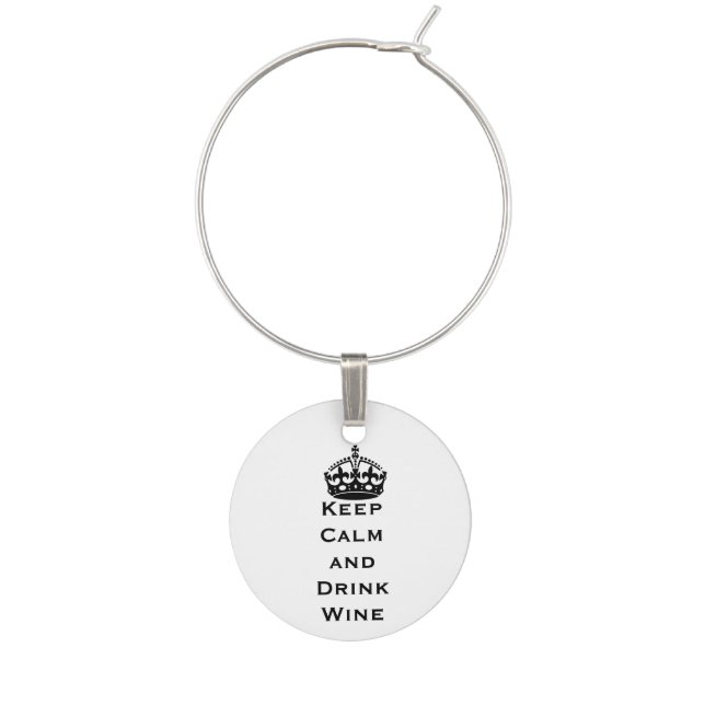 Black Keep Calm Wine Glass Charm (Front)