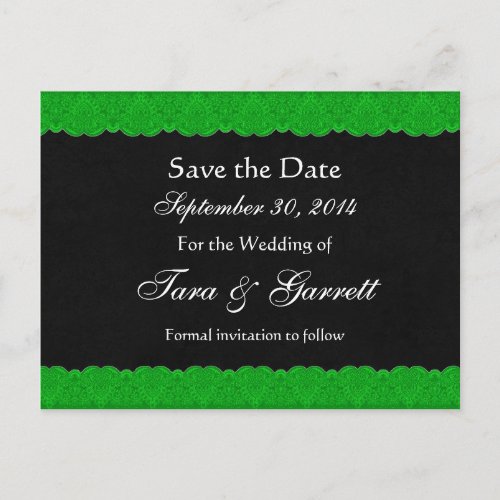 Black Kelly Green Lace Save Date Wedding 02 Announcement Postcard