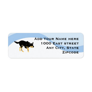 Black Kelpies on Blue Swirl Label