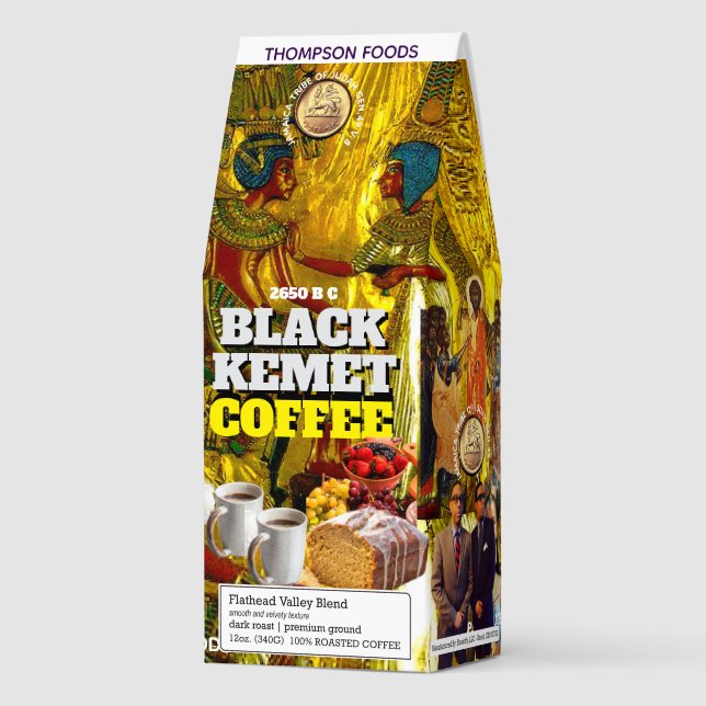 BLACK KEMET Coffee, 12oz Bag, Dark Roast, Flath Roasted Coffee (Front)