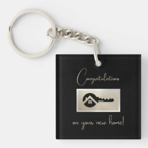 Black Key Champagne Glitter Real Estate Marketing Keychain
