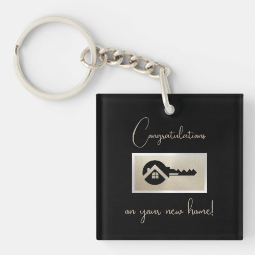 Black Key Champagne Glitter Real Estate Marketing  Keychain
