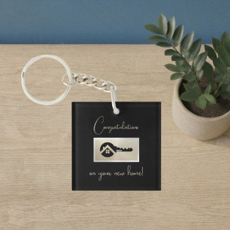 Black Key Champagne Glitter Real Estate Marketing Keychain