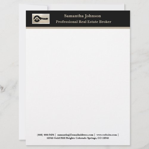 Black Key Champagne Glitter Realtor Professional  Letterhead
