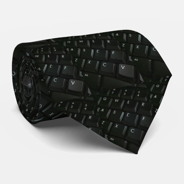 Black-Keyboard Geek Neck Tie (Rolled)