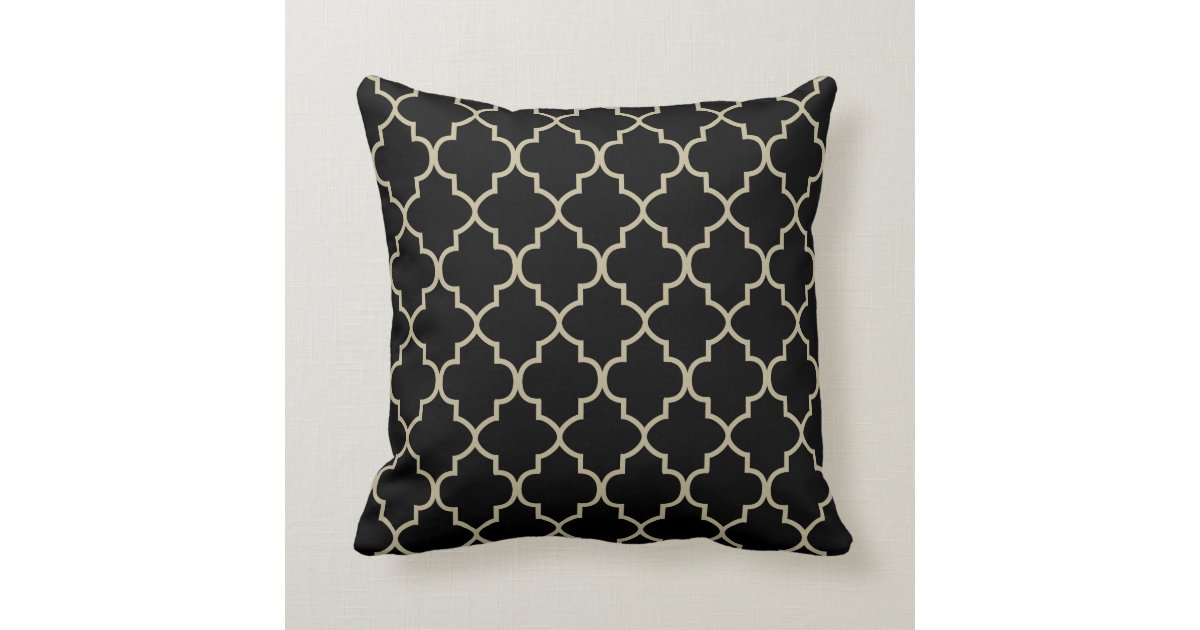 Black & Khaki Quatrefoil Design Throw Pillow 