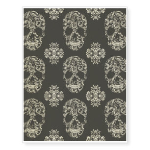 black,khaki,sugar skull,halloween,pattern,damasks, temporary tattoos
