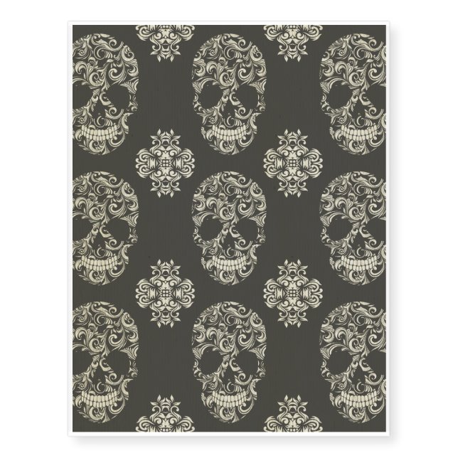 black,khaki,sugar skull,halloween,pattern,damasks, temporary tattoos (Front)