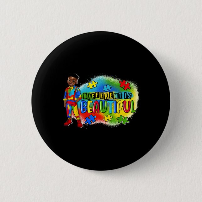 Black Kid Autism Different Is Beautiful Autism Awa Button (Front)
