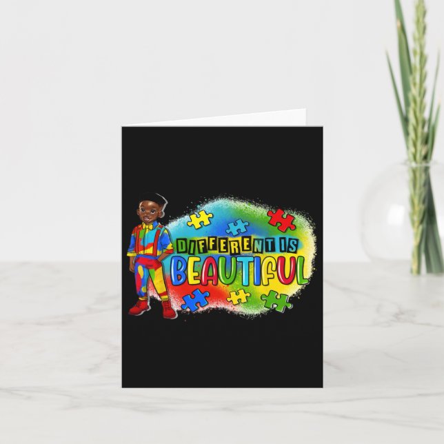 Black Kid Autism Different Is Beautiful Autism Awa Card (Front)