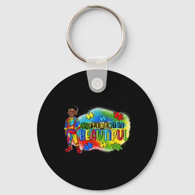 Black Kid Autism Different Is Beautiful Autism Awa Keychain (Front)