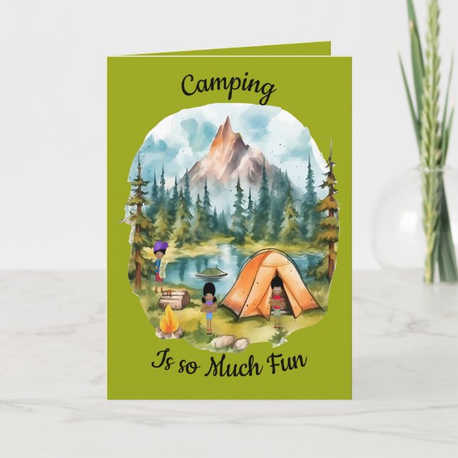 Black Kids Camping Miss You Card (Front)