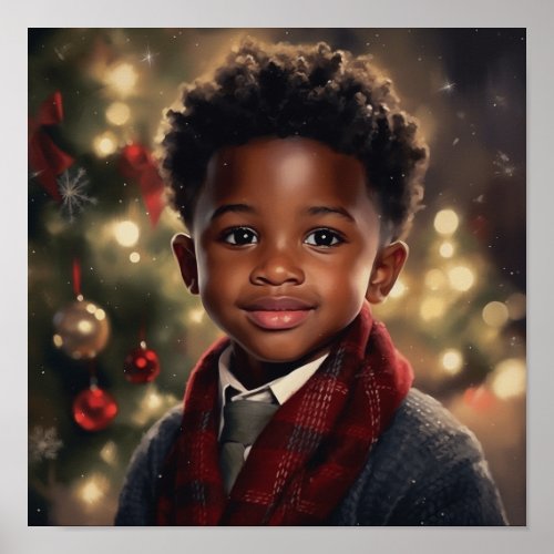Black Kids Joyful Christmas Attire Poster